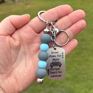Supernatural Inspired Handmade Silicone Gray and Blue Beaded Keychain with Quote